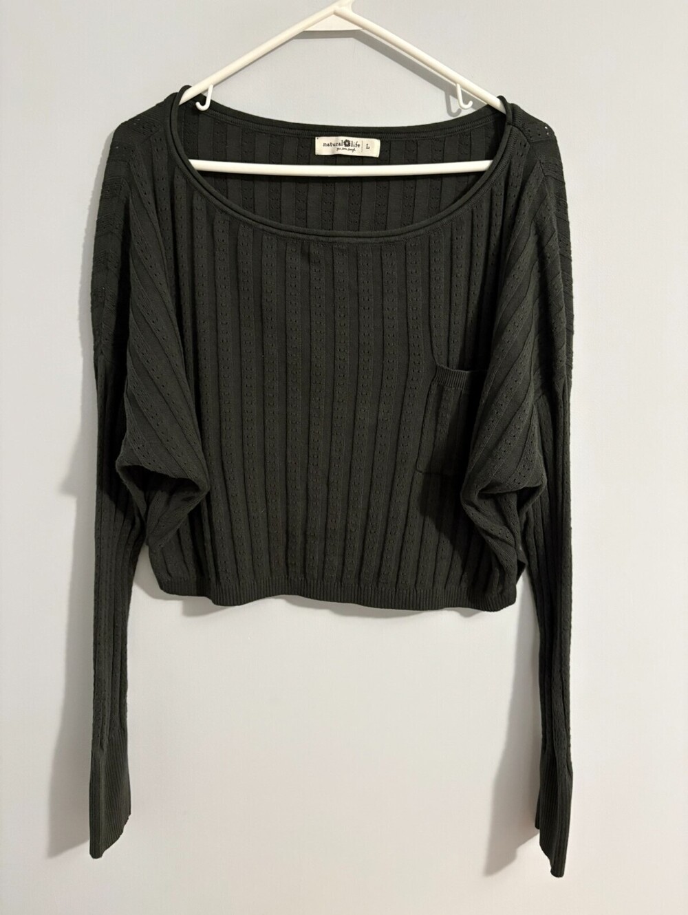 Natural Life Slouchy Ribbed Sweater Womens L Dolman Extra Long Sleeve Layering